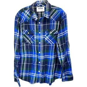 Urban Pipeline Mens M Flannel Shirt Long Sleeve Plaid Blue Button Up RN73277